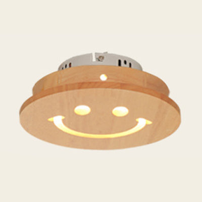 Japanese Style Wooden LED Flush Ceiling Light in Beige for Hallway Porch