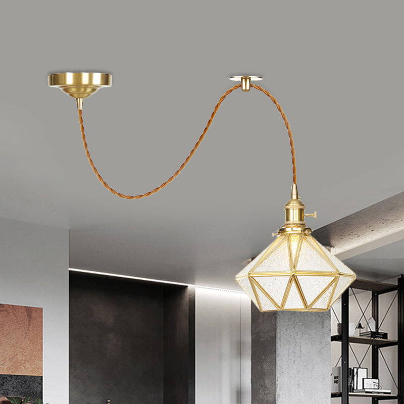 1 Head Pendant Light - Traditional Bedside Lamp With Clear Water Glass Shade In Gold