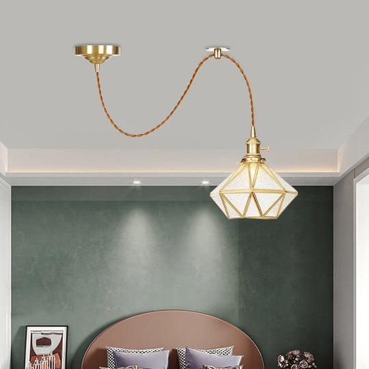 1 Head Pendant Light - Traditional Bedside Lamp With Clear Water Glass Shade In Gold