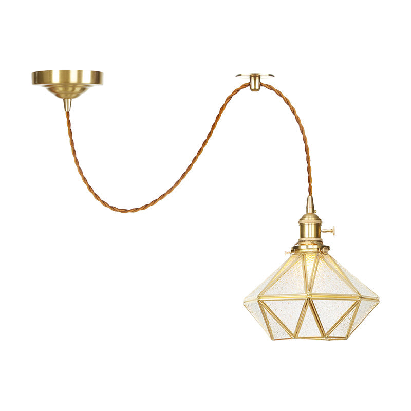 1 Head Pendant Light - Traditional Bedside Lamp With Clear Water Glass Shade In Gold