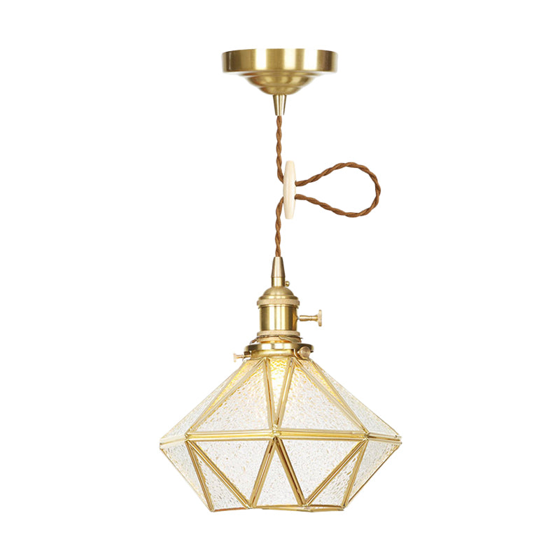 1 Head Pendant Light - Traditional Bedside Lamp With Clear Water Glass Shade In Gold