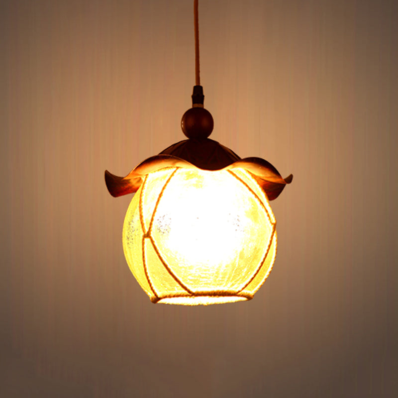 Yellow Crackle Glass Hanging Lamp With Traditional Design