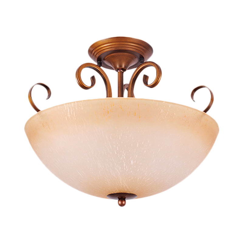 Country Style 3-Light Beige Glass Bowl/Bell Ceiling Light Fixture