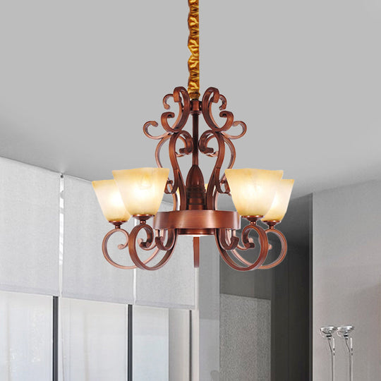 Rustic Beige Glass Chandelier: 6/9-Head Pendant Light In Brass With Swooping Arm