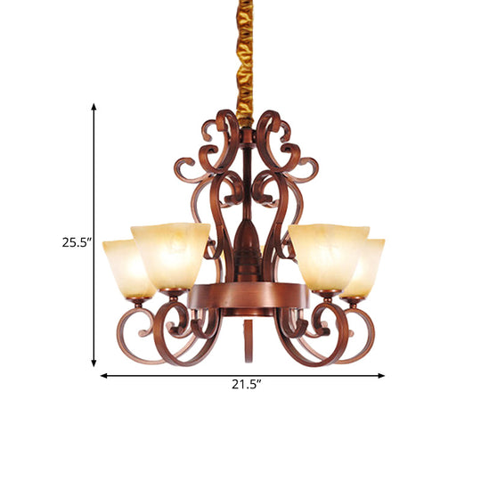 Rustic Beige Glass Chandelier: 6/9-Head Pendant Light In Brass With Swooping Arm