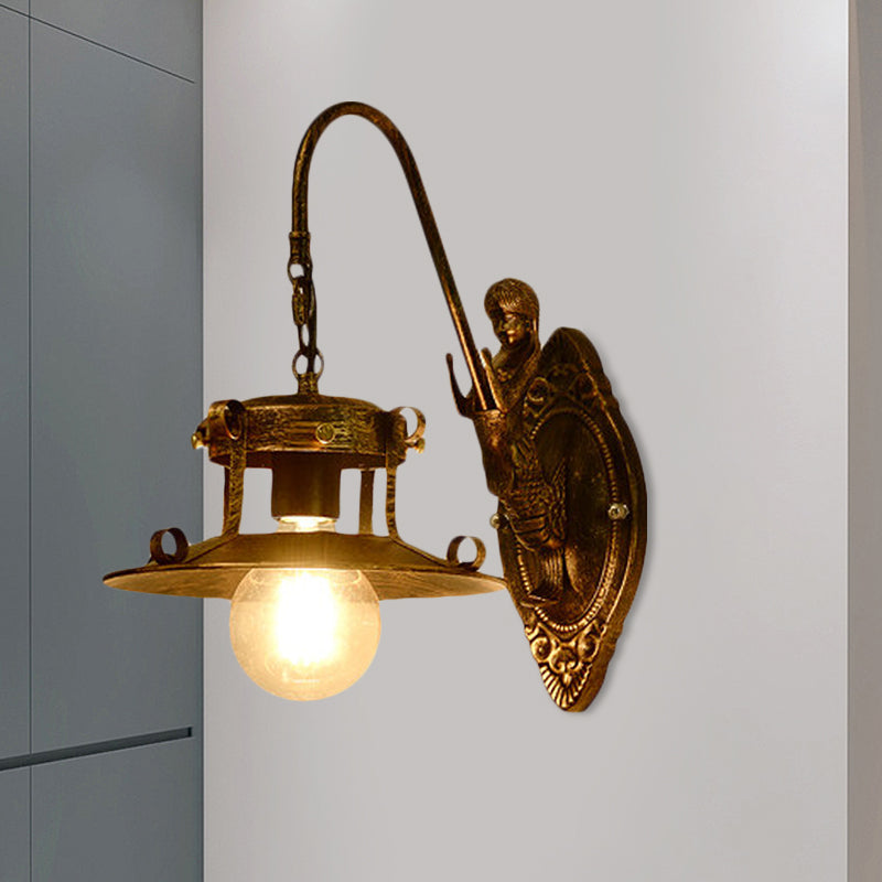 Country Style Wall Sconce With Brass Flared Metal Shade