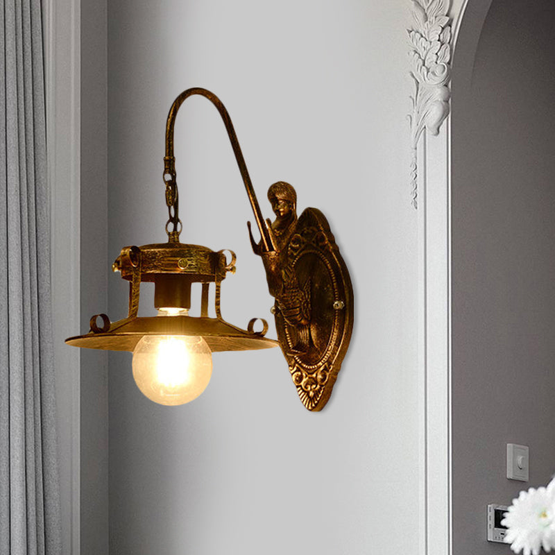 Country Style Wall Sconce With Brass Flared Metal Shade