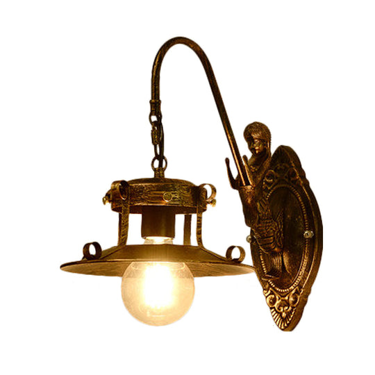 Country Style Wall Sconce With Brass Flared Metal Shade