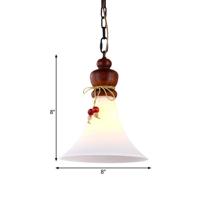 Opal Glass Brown Suspension Lamp: Rustic 1-Light Pendant With Wooden Cap