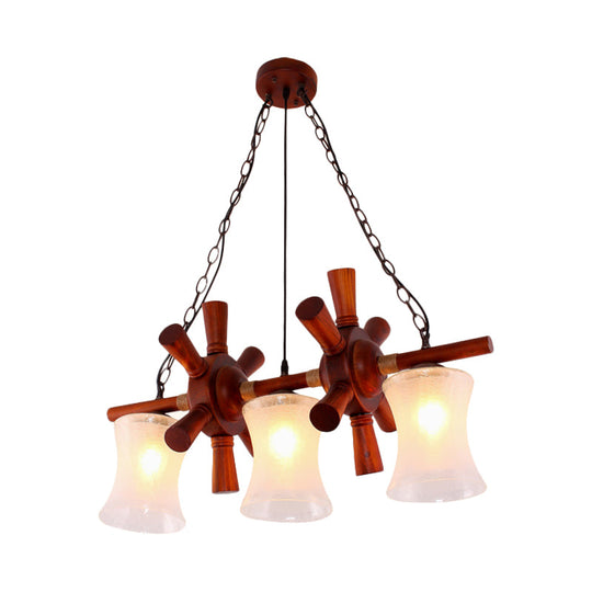 Classic Cream Crackle Glass 3-Light Brown Pendant Light Kit For Dining Room Island With Flared