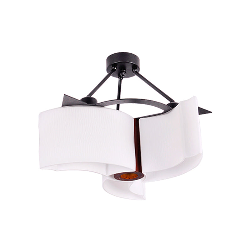 Semi Flush Ceiling Light: 3-Light Twisted Shade with Classic White Glass & Wood Design