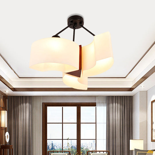 Semi Flush Ceiling Light: 3-Light Twisted Shade with Classic White Glass & Wood Design