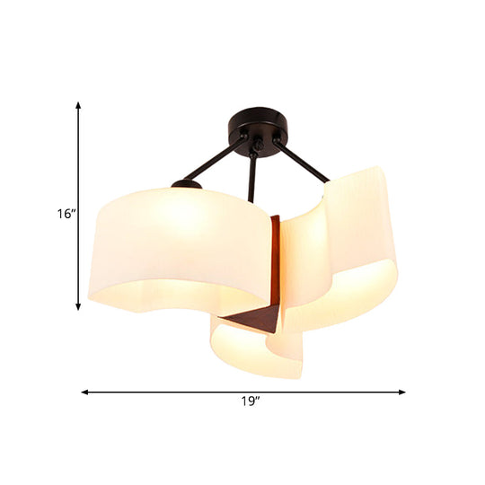 Semi Flush Ceiling Light: 3-Light Twisted Shade with Classic White Glass & Wood Design