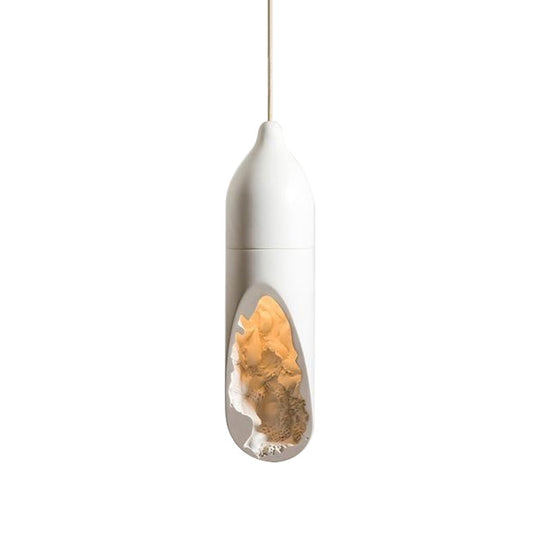 White Resin Farmhouse Pendant Light with Unique Pill Shape and Hollow-out Design