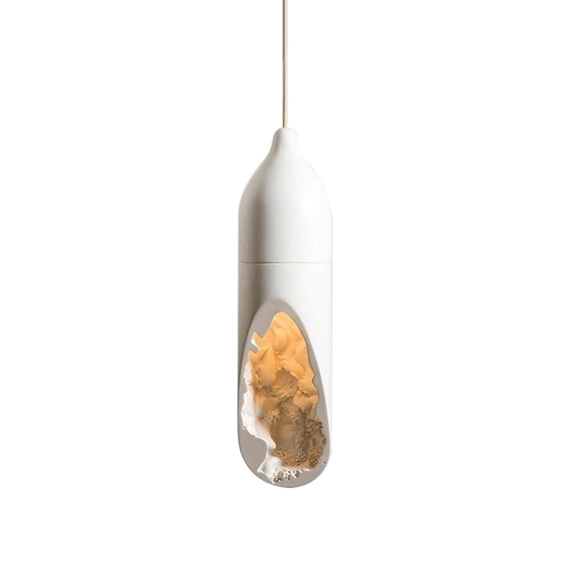 Resin Farmhouse Pendant Light With Hollow-Out Design In White - Pill-Shaped Ceiling Lamp For Dining