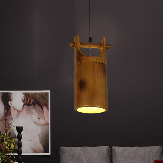 Hanging Pendant Light - Farm Dining Room Ceiling Lamp with Brown Bamboo Shade