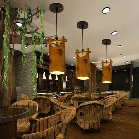 Hanging Pendant Light - Farm Dining Room Ceiling Lamp with Brown Bamboo Shade