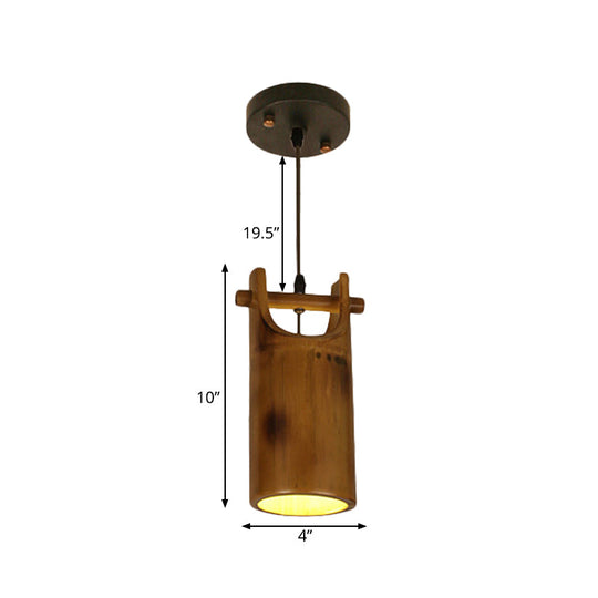 Hanging Pendant Light - Farm Dining Room Ceiling Lamp with Brown Bamboo Shade