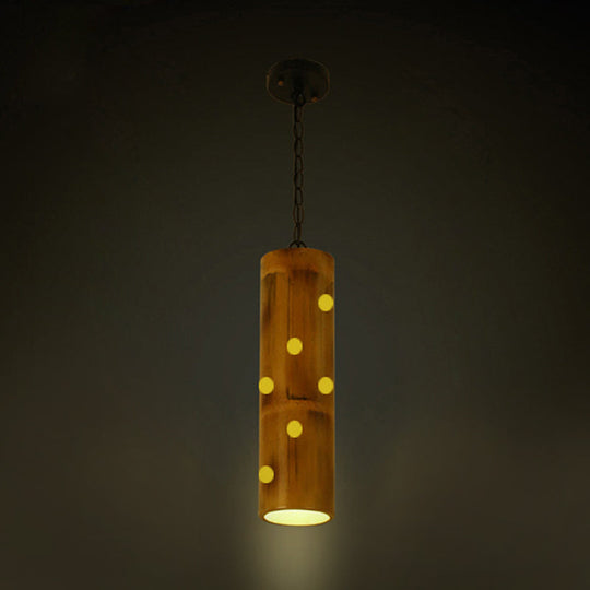 Bamboo Etched Hanging Light Kit - 1-Light Ceiling Pendant in Brown for Dining Room