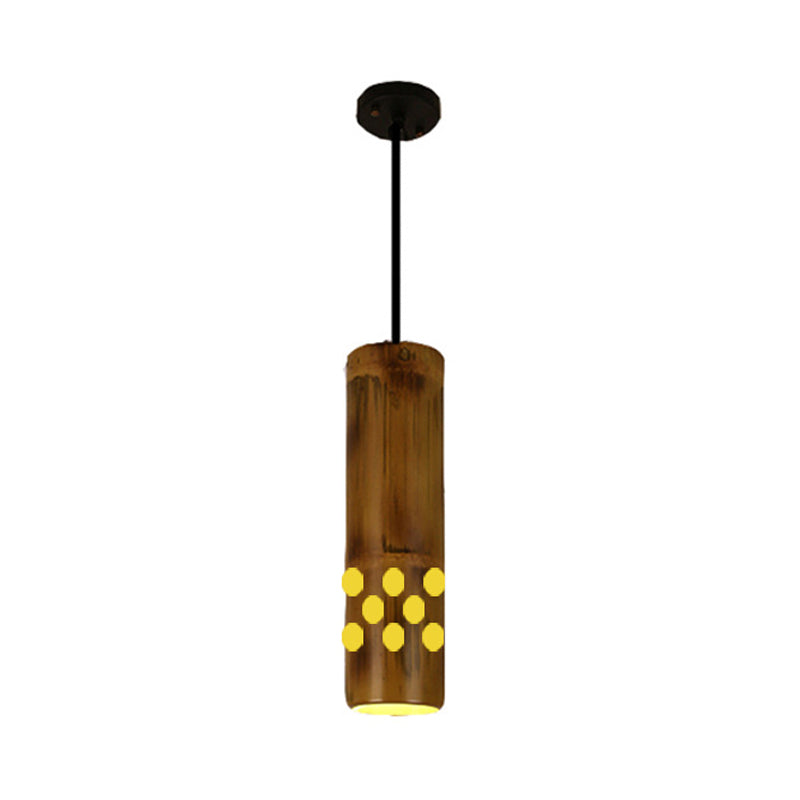 Bamboo Etched Hanging Light Kit - 1-Light Ceiling Pendant in Brown for Dining Room