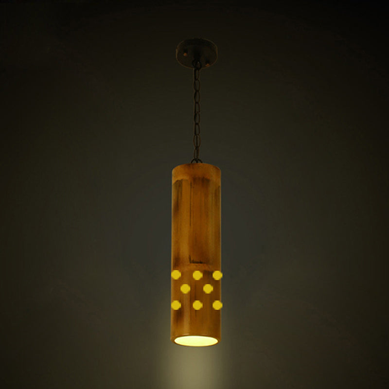 Bamboo Etched Hanging Light Kit - 1-Light Ceiling Pendant in Brown for Dining Room