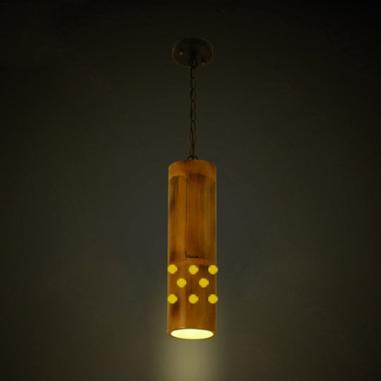 Bamboo Etched Hanging Light Kit - 1 Pendant For Dining Room Ceiling Brown