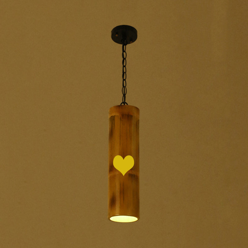 Bamboo Etched Hanging Light Kit - 1-Light Ceiling Pendant in Brown for Dining Room