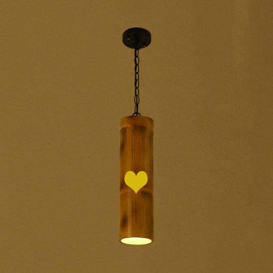 Bamboo Etched Hanging Light Kit - 1-Light Ceiling Pendant in Brown for Dining Room