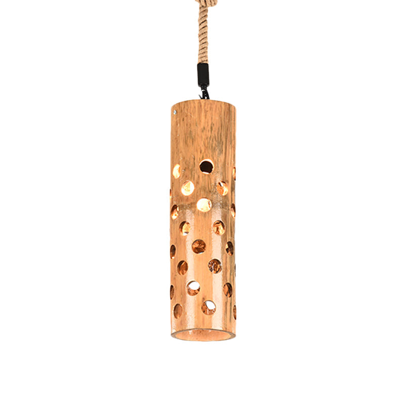 Bamboo Flute Pendant Lamp: Brown, Hollow-out Design, 1-Light Ceiling Hanging Light