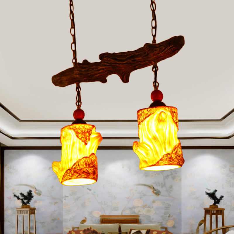 Elena - Yellow 2-Light Resin Ceiling Chandelier Warehouse Cylinder Living Room Suspension Pendant