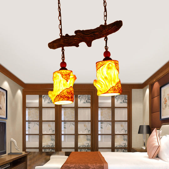 Elena - Yellow 2-Light Resin Ceiling Chandelier Warehouse Yellow Cylinder Living Room Suspension Pendant with Linear Beam