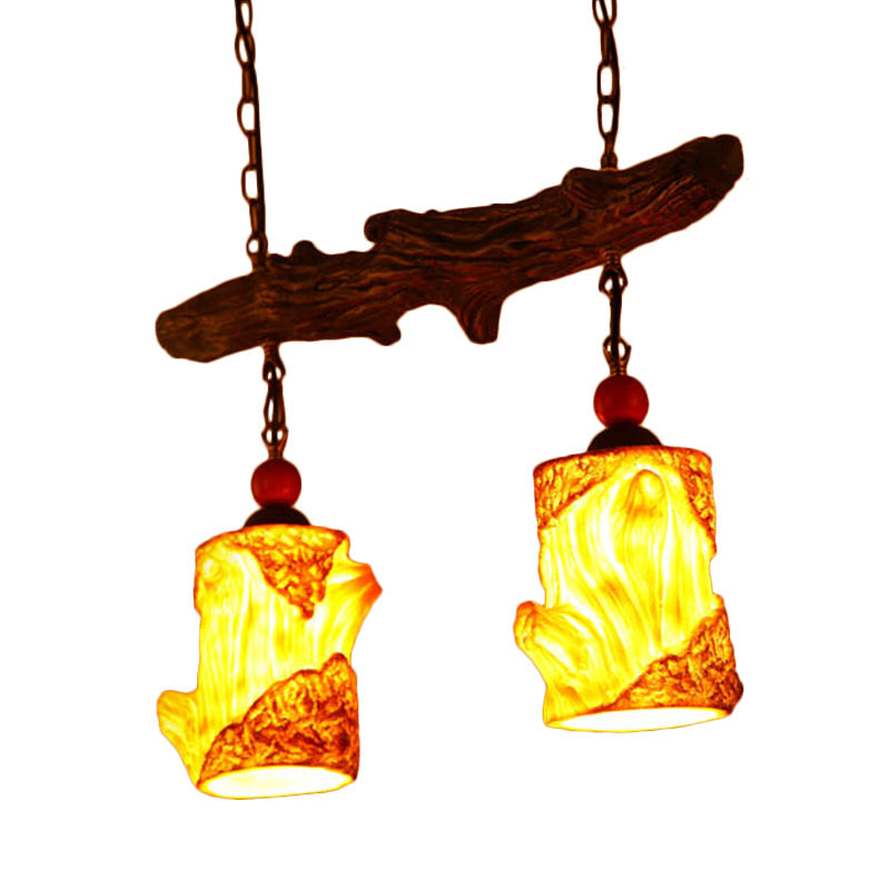 Elena - Yellow 2-Light Resin Ceiling Chandelier Warehouse Cylinder Living Room Suspension Pendant