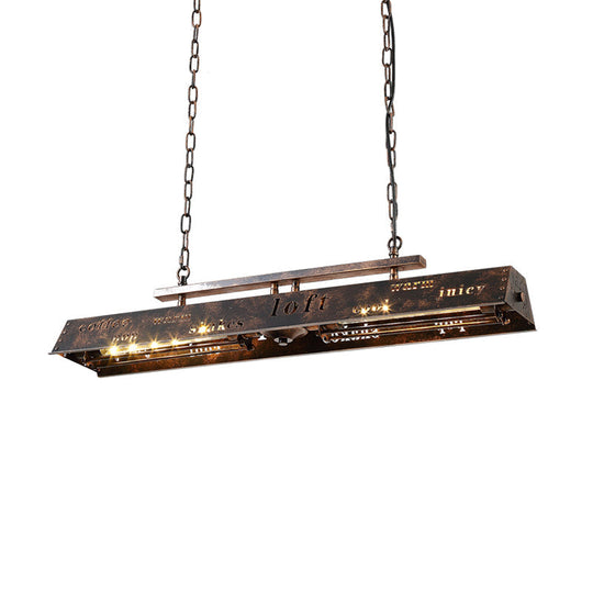 Brass Island Pendant Light - Loft Style Hanging Lamp With Etched Lettering Metal Finish