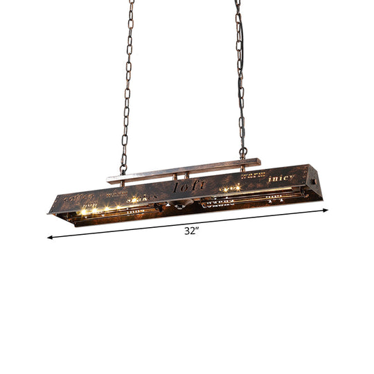 Brass Island Pendant Light - Loft Style Hanging Lamp With Etched Lettering Metal Finish