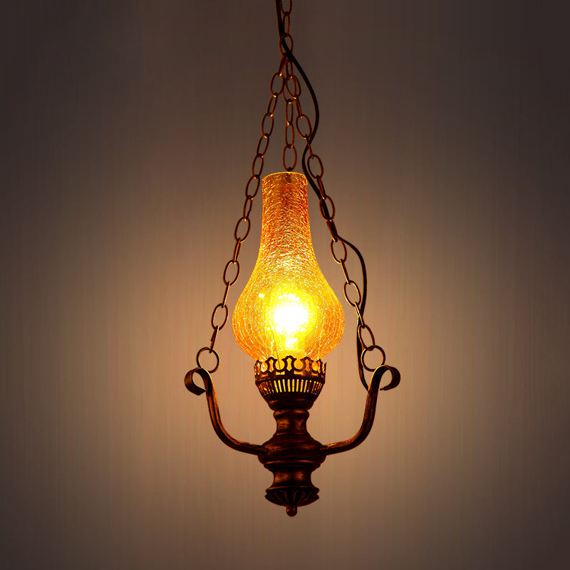 Coastal Brass Pendant Lamp with Yellow Crackle Glass Shade