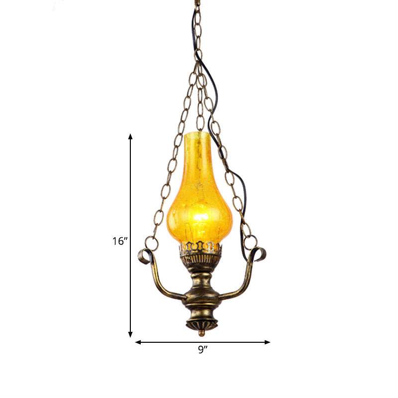 Coastal Brass Pendant Lamp with Yellow Crackle Glass Shade