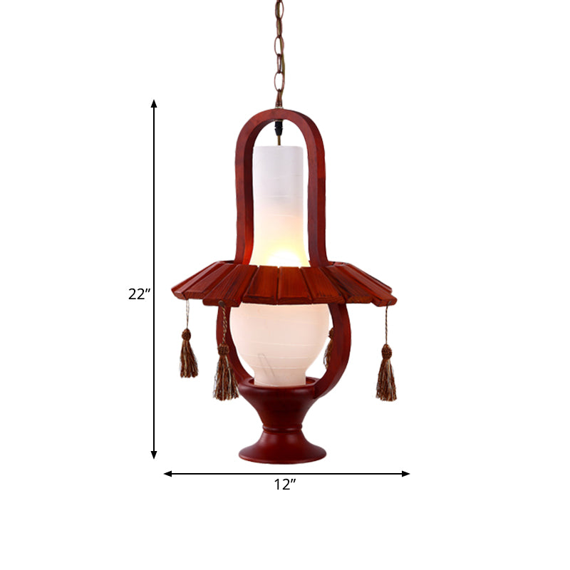 Retro Style Kerosene Opal Glass Hanging Light Fixture - 1-Bulb Dining Room Ceiling Lamp in Red Brown