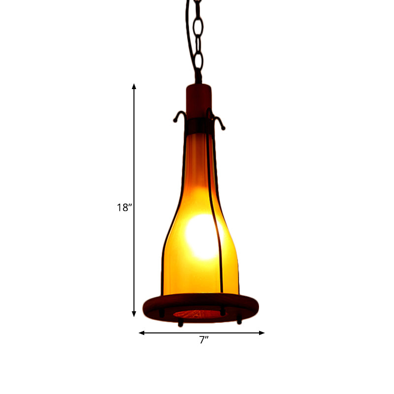 Rustic Brown Glass Bottle Pendant Light Kit - Single Head Ceiling With Wooden Tray Design