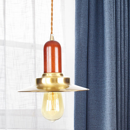 Industrial Gold Pendant Light - Stylish Flat Bulb Shape Ceiling Fixture / A