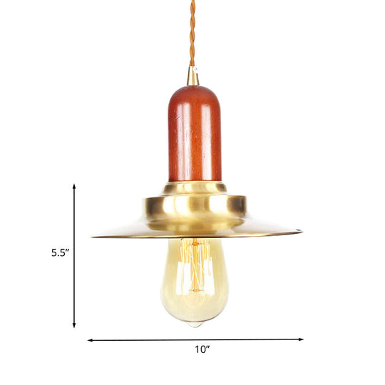 Industrial Gold Pendant Light - Stylish Flat Bulb Shape Ceiling Fixture