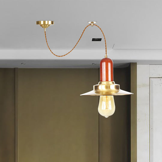 Industrial Gold Pendant Lighting - Flat Shape Bulb Fixture with Metallic Finish for Stylish Ceiling Hang