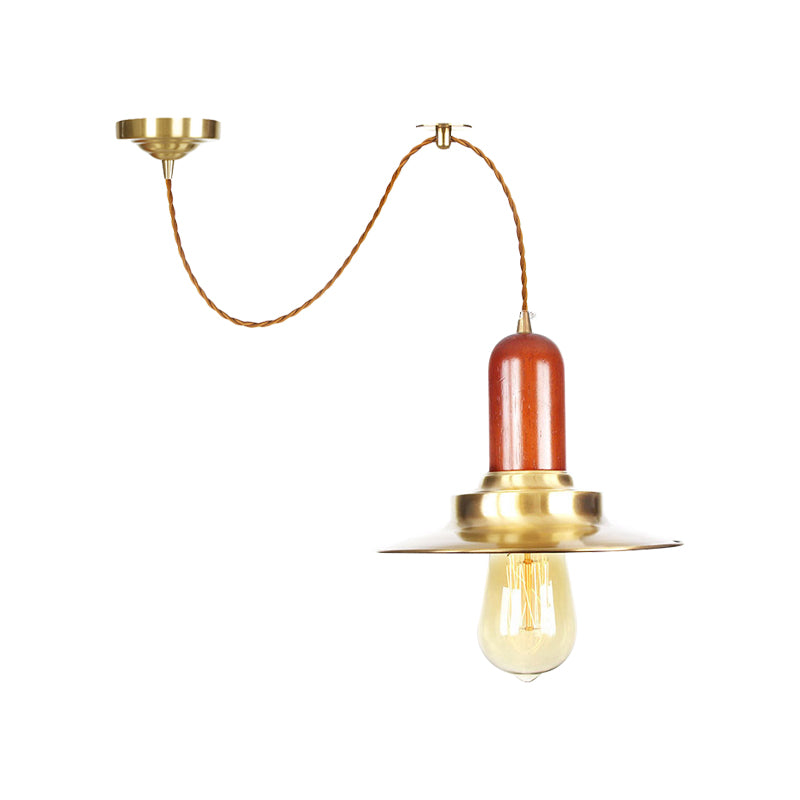 Industrial Gold Pendant Light - Stylish Flat Bulb Shape Ceiling Fixture