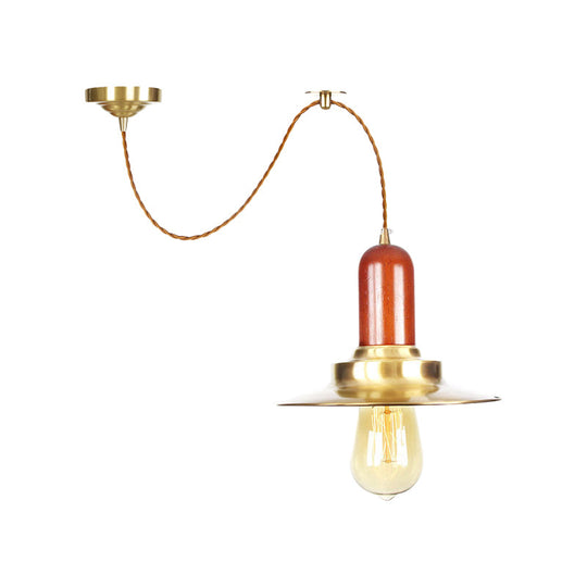 Industrial Gold Pendant Light - Stylish Flat Bulb Shape Ceiling Fixture