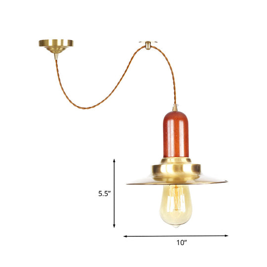 Industrial Gold Pendant Light - Stylish Flat Bulb Shape Ceiling Fixture