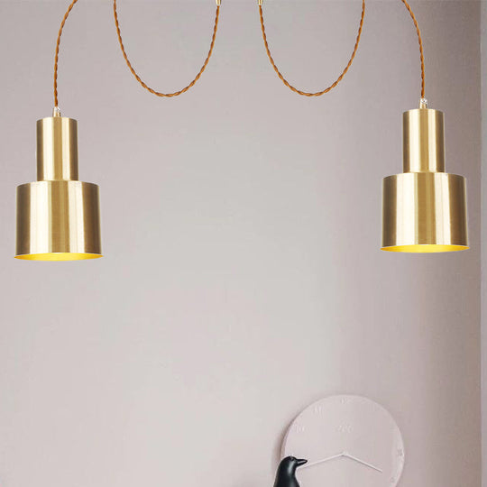 Industrial Metal Tubular Pendant Light With Gold Finish - 2/3/4-Light Swag Ceiling Lamp For Living