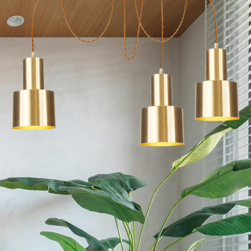 Industrial Metal Tubular Pendant Light With Gold Finish - 2/3/4-Light Swag Ceiling Lamp For Living