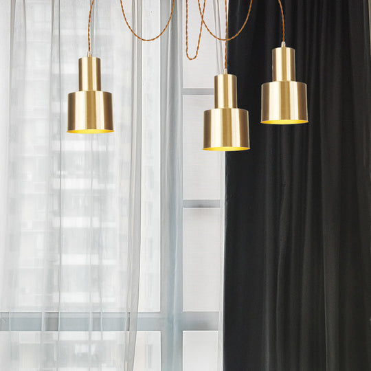 Industrial Metal Tubular Pendant Light With Gold Finish - 2/3/4-Light Swag Ceiling Lamp For Living