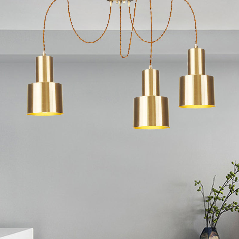 Industrial Metal Multi Pendant Light with Gold Finish - Tubular Living Room Ceiling Lamp (2/3/4-Light)