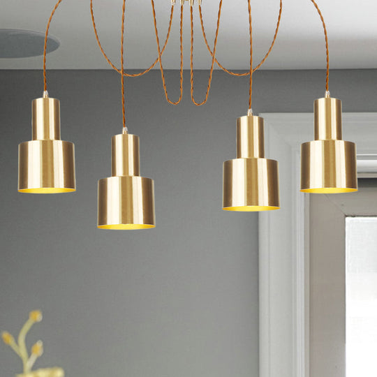 Industrial Metal Tubular Pendant Light With Gold Finish - 2/3/4-Light Swag Ceiling Lamp For Living