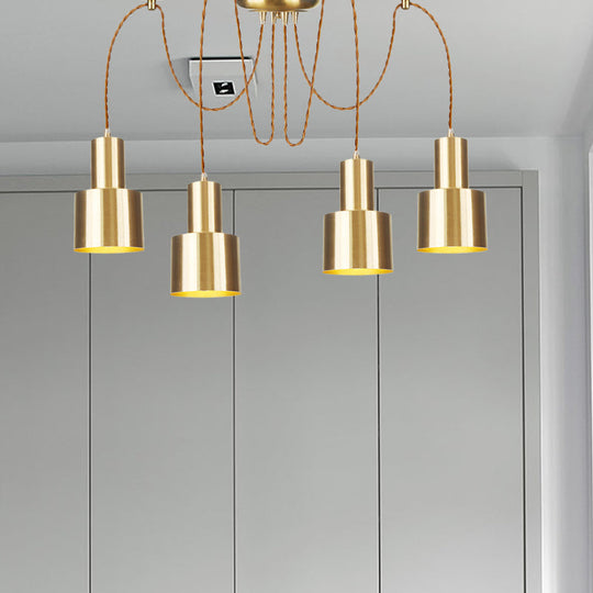 Industrial Metal Multi Pendant Light with Gold Finish - Tubular Living Room Ceiling Lamp (2/3/4-Light)